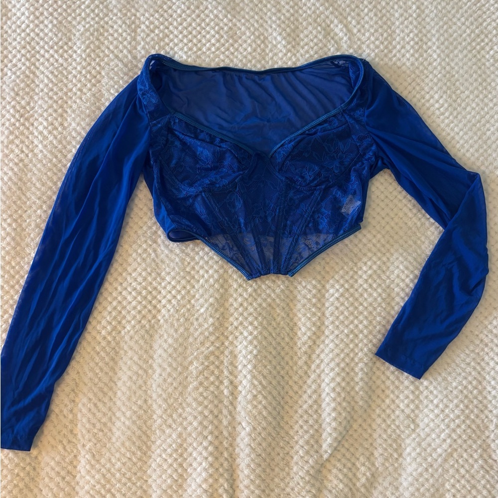 SHEIN Blue Long Sleeve Crop Top